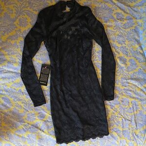 BeBe black lace open back bodycon mini dress